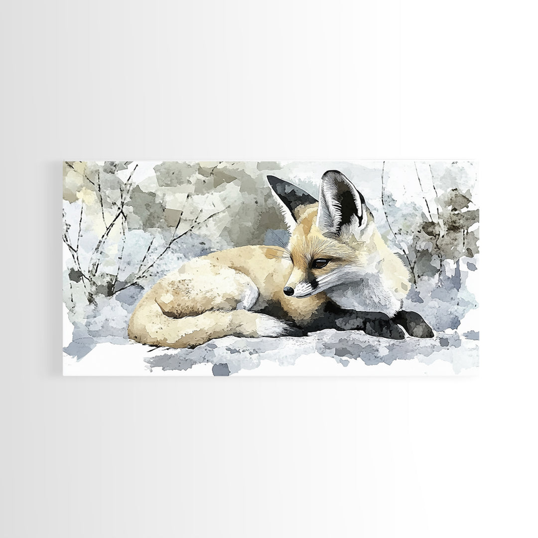 Resting Fennec Fox In Snow Watercolor Wall Art, Winter Wildlife Painting, Woodland Animal Decor, Nature Art Print Gift Idea