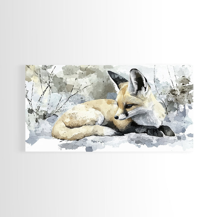 Resting Fennec Fox In Snow Watercolor Wall Art, Winter Wildlife Painting, Woodland Animal Decor, Nature Art Print Gift Idea