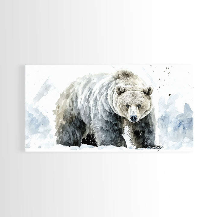 Snowy Grizzly Bear Canvas Print, Winter Wildlife Wall Art, Rustic Mountain Animal Decor, Lodge Cabin Living Room Gift For Him