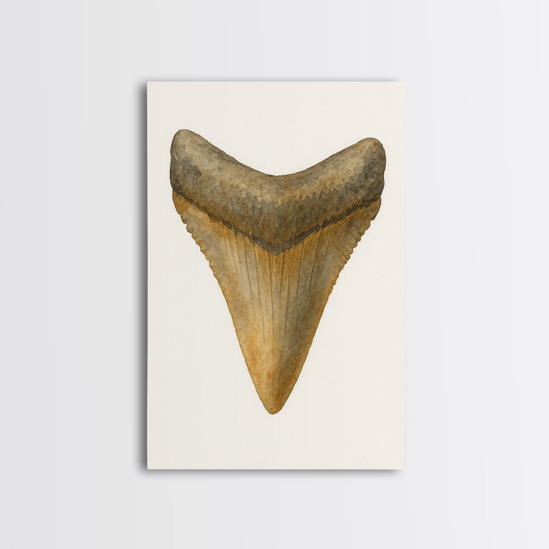 Watercolor Fossil Shark Tooth Wall Art, Nautical Coastal Decor, Ocean Nature Art Print, Beach House Gift, Marine Life Poster