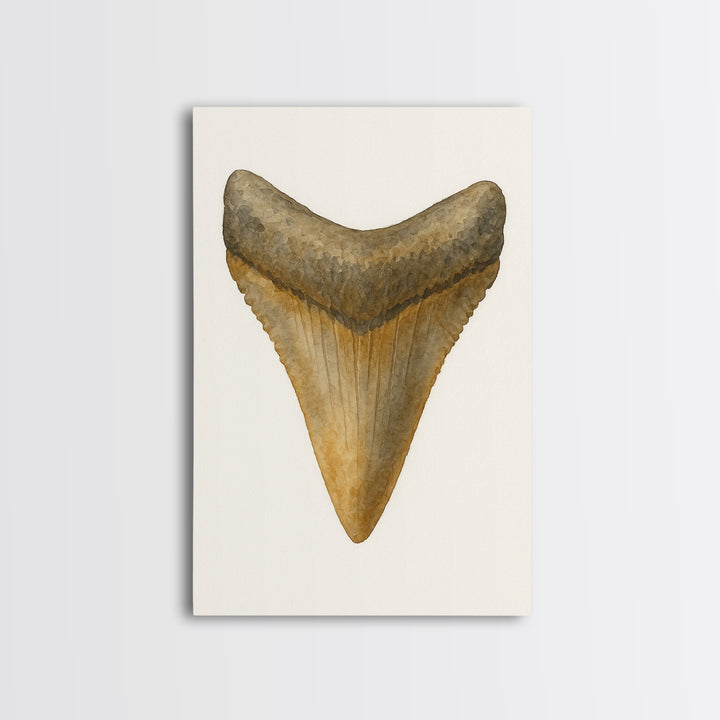 Watercolor Fossil Shark Tooth Wall Art, Nautical Coastal Decor, Ocean Nature Art Print, Beach House Gift, Marine Life Poster