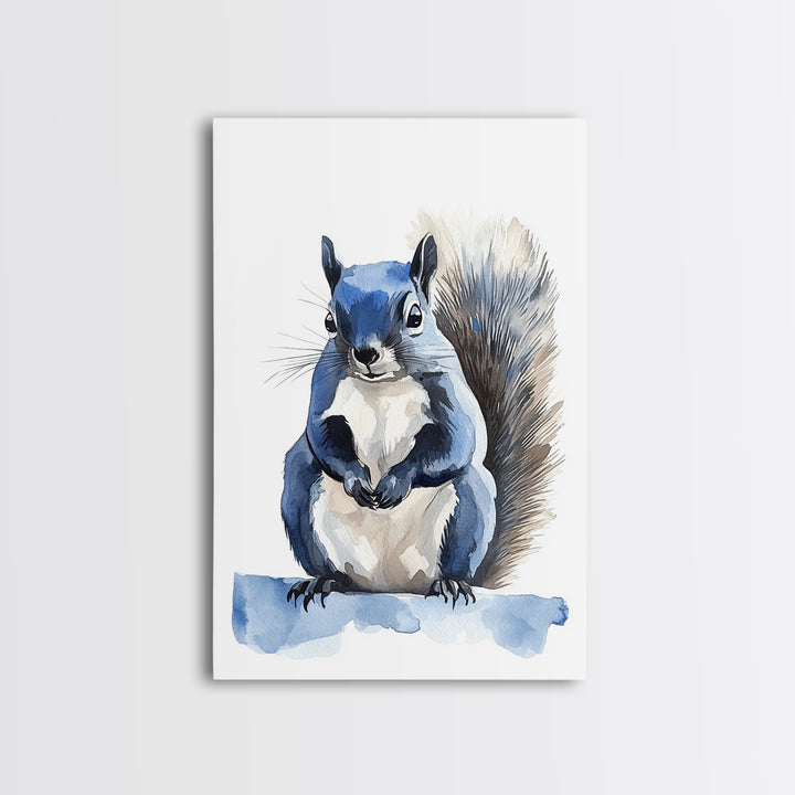 Blue Watercolor Squirrel Wall Art, Cute Woodland Animal Print, Nursery Decor, Kids Room Art, Whimsical Wildlife Poster Gift