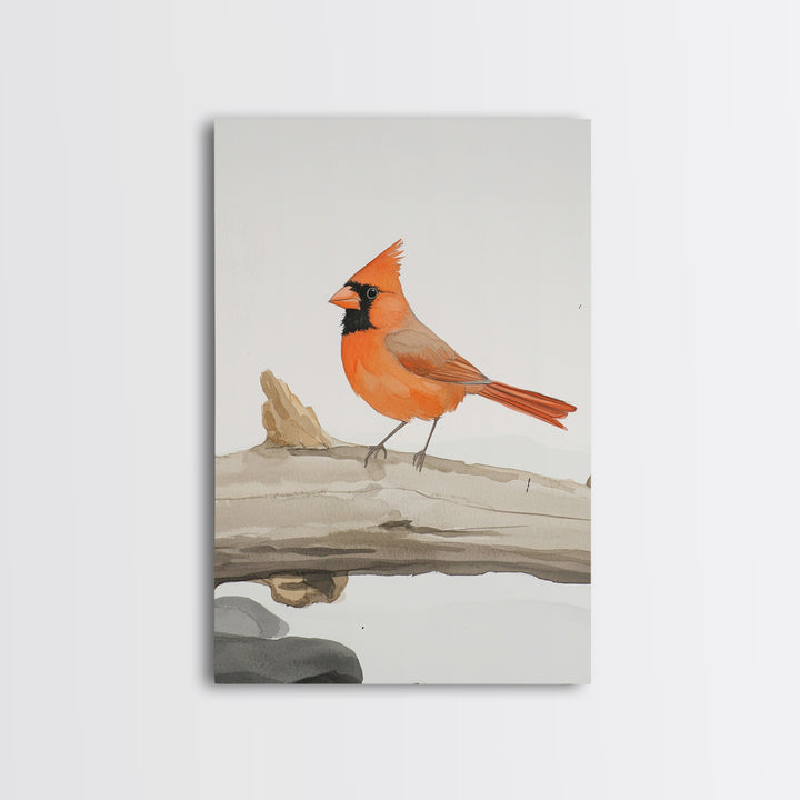 Bright Cardinal On Weathered Log Canvas Print, Winter Bird Wall Art, Rustic Nature Decor, Farmhouse Wall Decor, Gift For Her