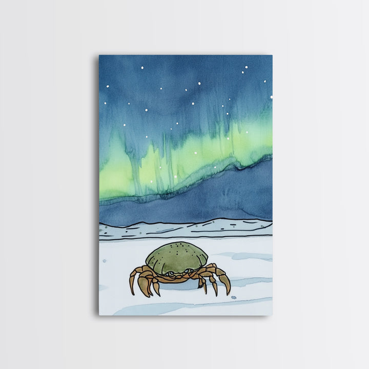 Arctic Crab Under Northern Lights Wall Art, Whimsical Ocean Print, Coastal Nursery Decor, Marine Life Gift, Kids Room Art