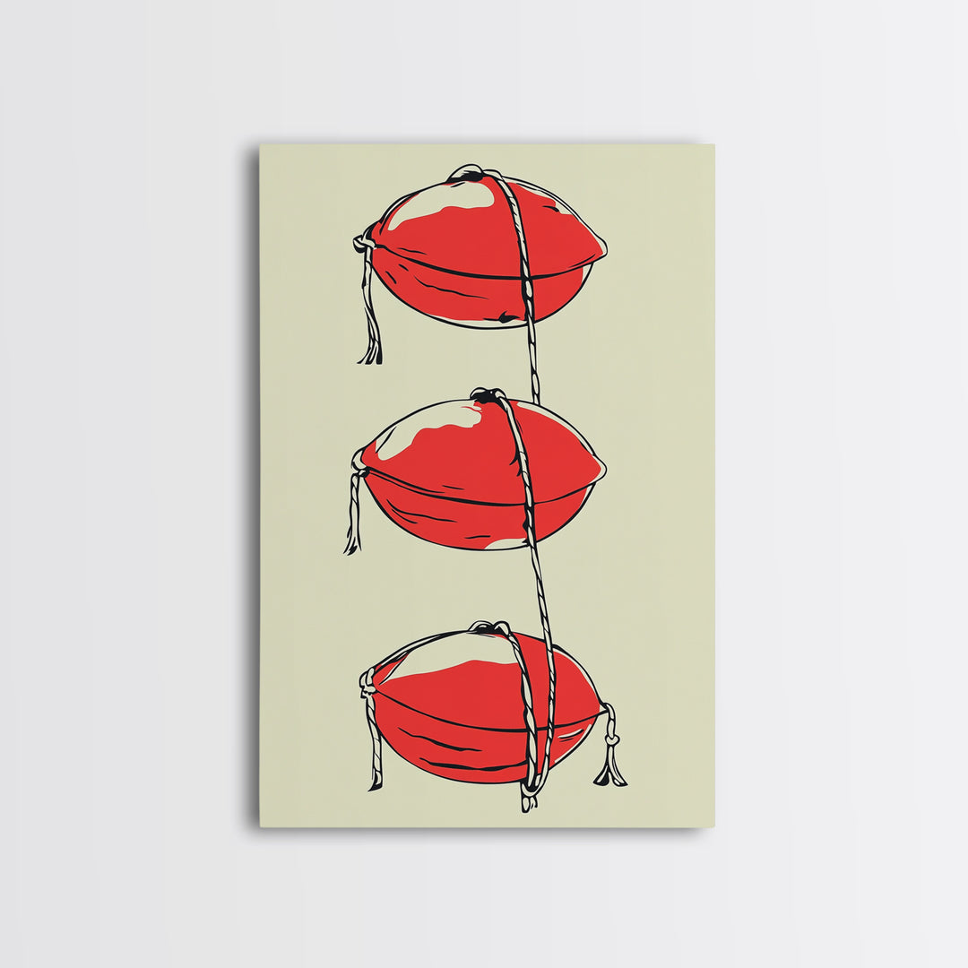 Red Lobster Buoys Wall Art, Nautical Line Drawing Print, Coastal Kitchen Decor, Beach House Wall Decor, Bold Minimal Art