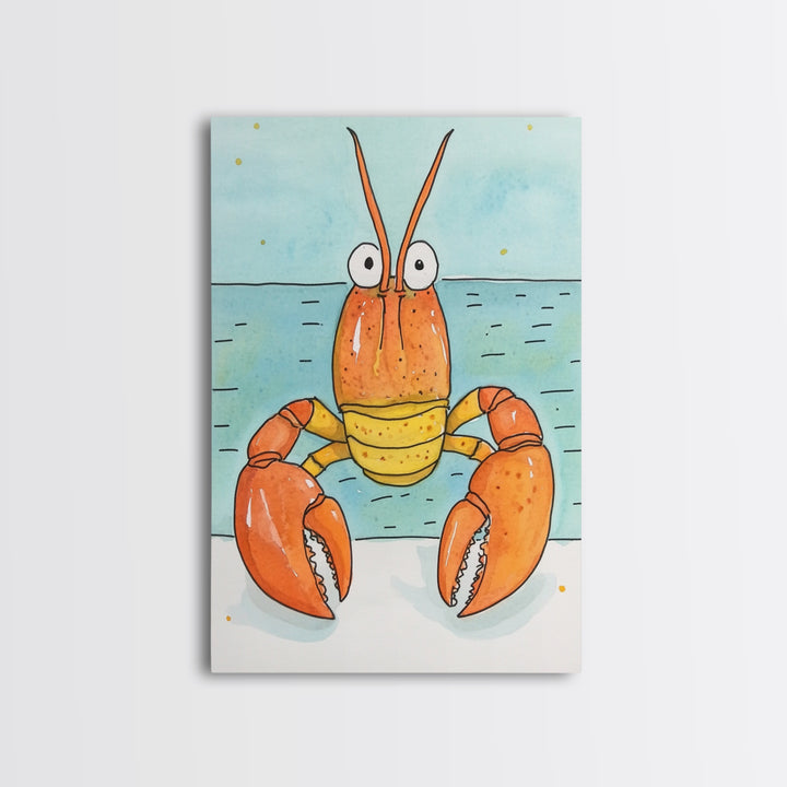 Cute Orange Lobster By The Sea Wall Art, Coastal Kitchen Decor, Nautical Bathroom Print, Seafood Art, Beach House Decor Gift