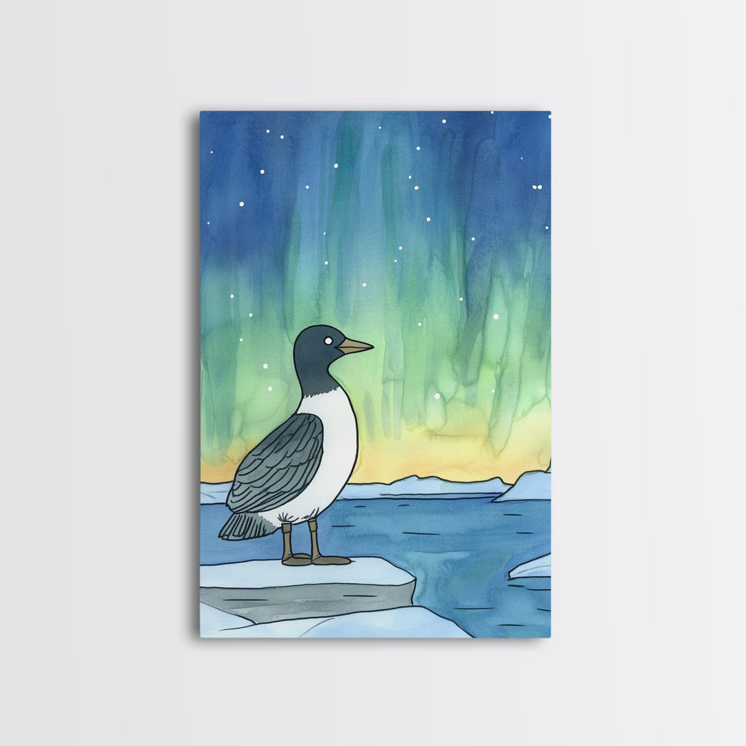 Arctic Bird Under Northern Lights Wall Art, Aurora Landscape Print, Coastal Nursery Decor, Nature Gift For Her Home Decor