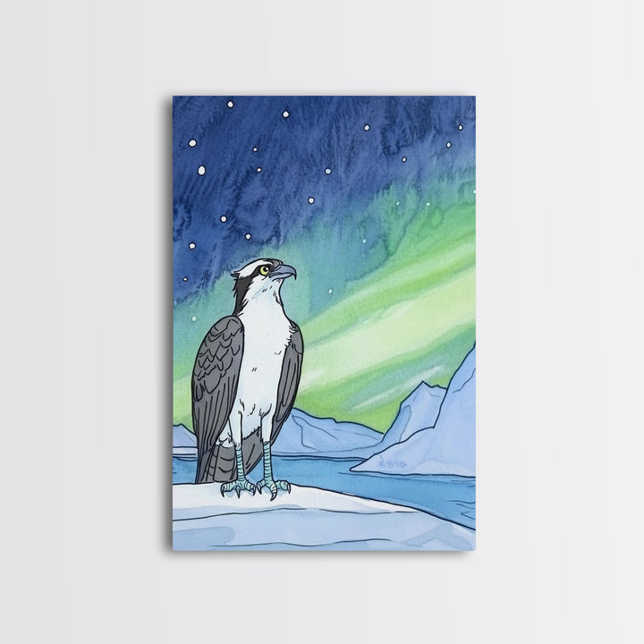 Osprey Under Northern Lights Wall Art, Arctic Bird Canvas Print, Celestial Nature Decor, Wildlife Art For Cabin Or Office