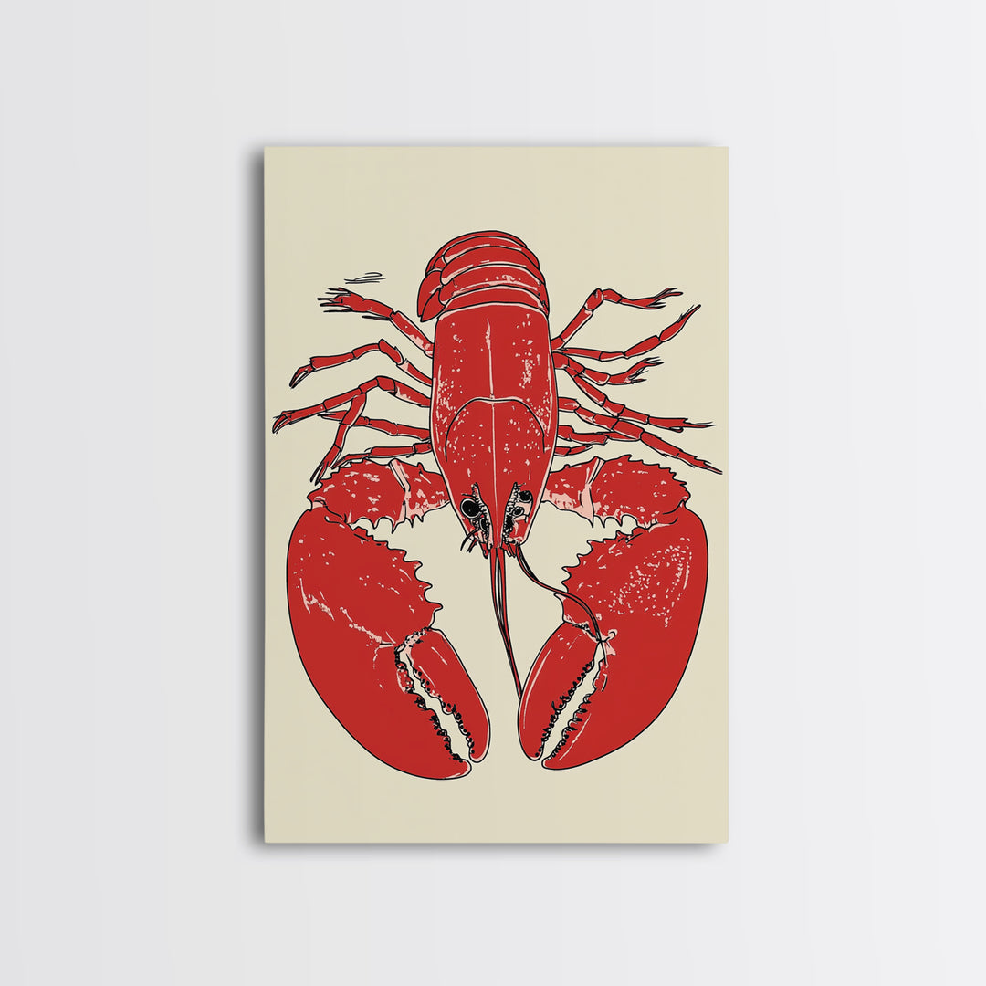 Bold Red Lobster Illustration Canvas Print, Seafood Kitchen Wall Art, Coastal Home Decor, Nautical Dining Room Print Gift