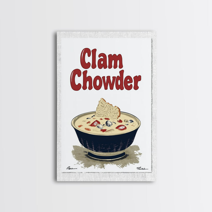 Clam Chowder Bowl Typography Wall Art, Coastal Kitchen Decor, Seafood Poster, Restaurant Wall Decor, Food Lover Gift Idea