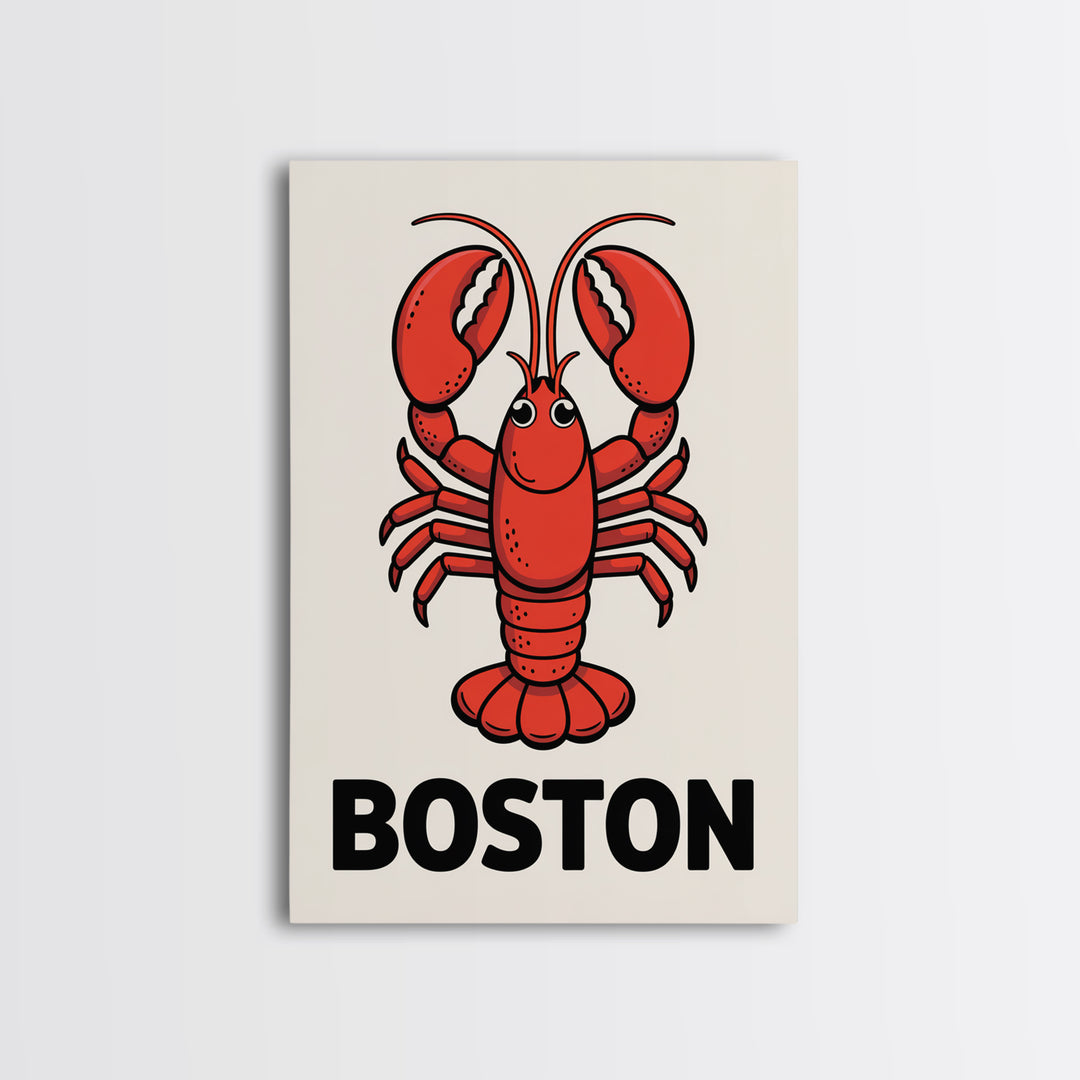 Red Lobster Boston Canvas Print, Coastal Kitchen Wall Art, Nautical Seafood Poster, New England Beach House Decor Art Gift