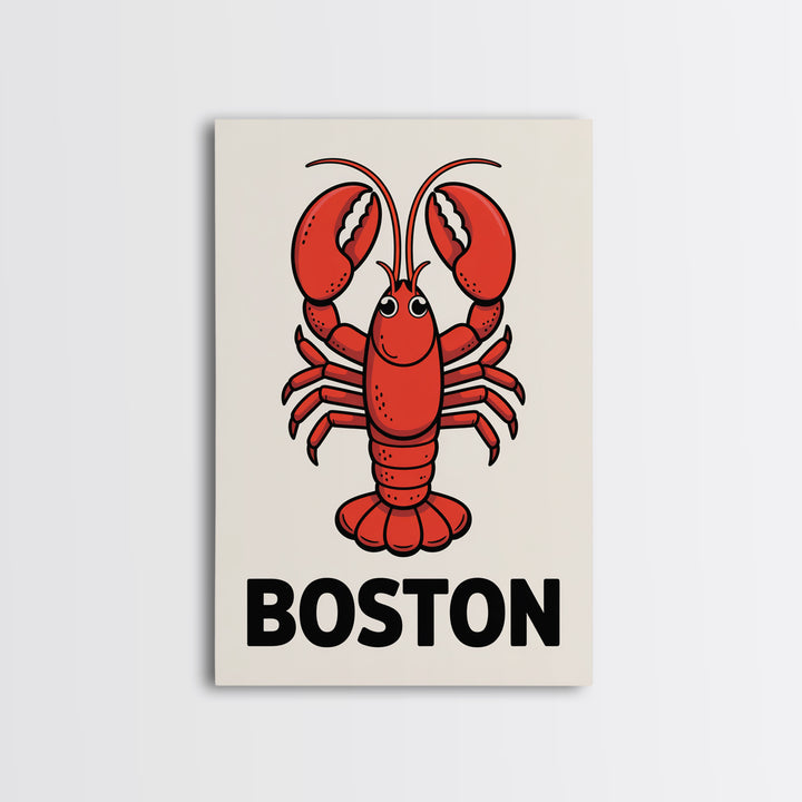 Red Lobster Boston Canvas Print, Coastal Kitchen Wall Art, Nautical Seafood Poster, New England Beach House Decor Art Gift