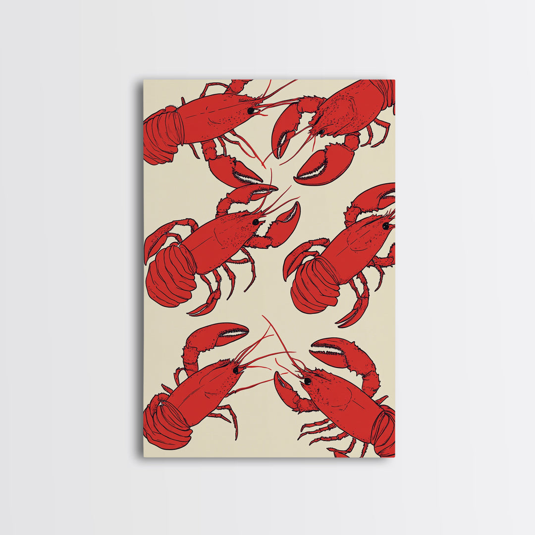 Close Up Red Lobsters Wall Art, Coastal Kitchen Decor, Seafood Print, Nautical Wall Decor, Beach House Dining Room Gift Idea