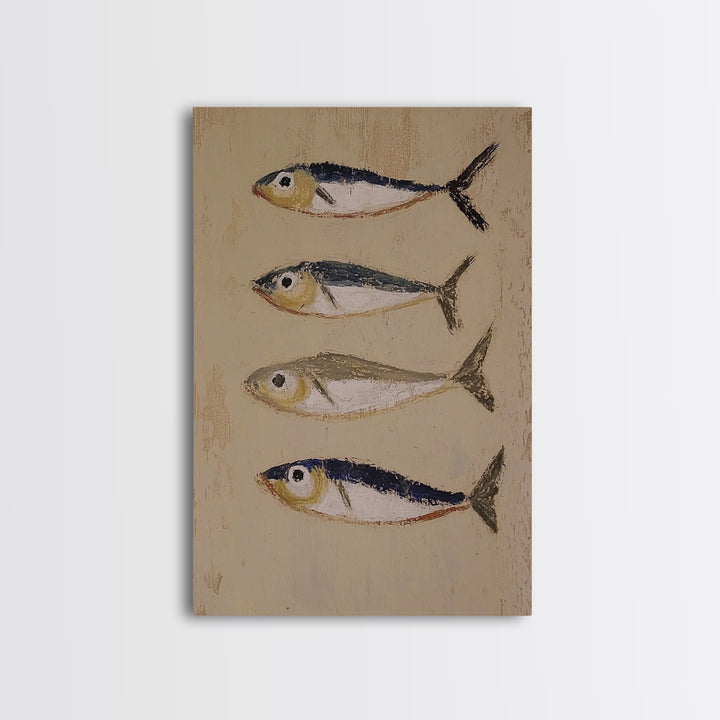 Four Small Fish Rustic Wall Art, Coastal Kitchen Decor, Nautical Print, Seafood Wall Decor, Beach House Dining Room Gift For Foodie