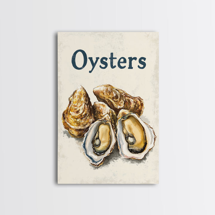 Blue Oyster Shell Illustration Canvas Print, Coastal Kitchen Wall Decor, Seafood Poster, Nautical Dining Room Art Print, Gift For Foodie