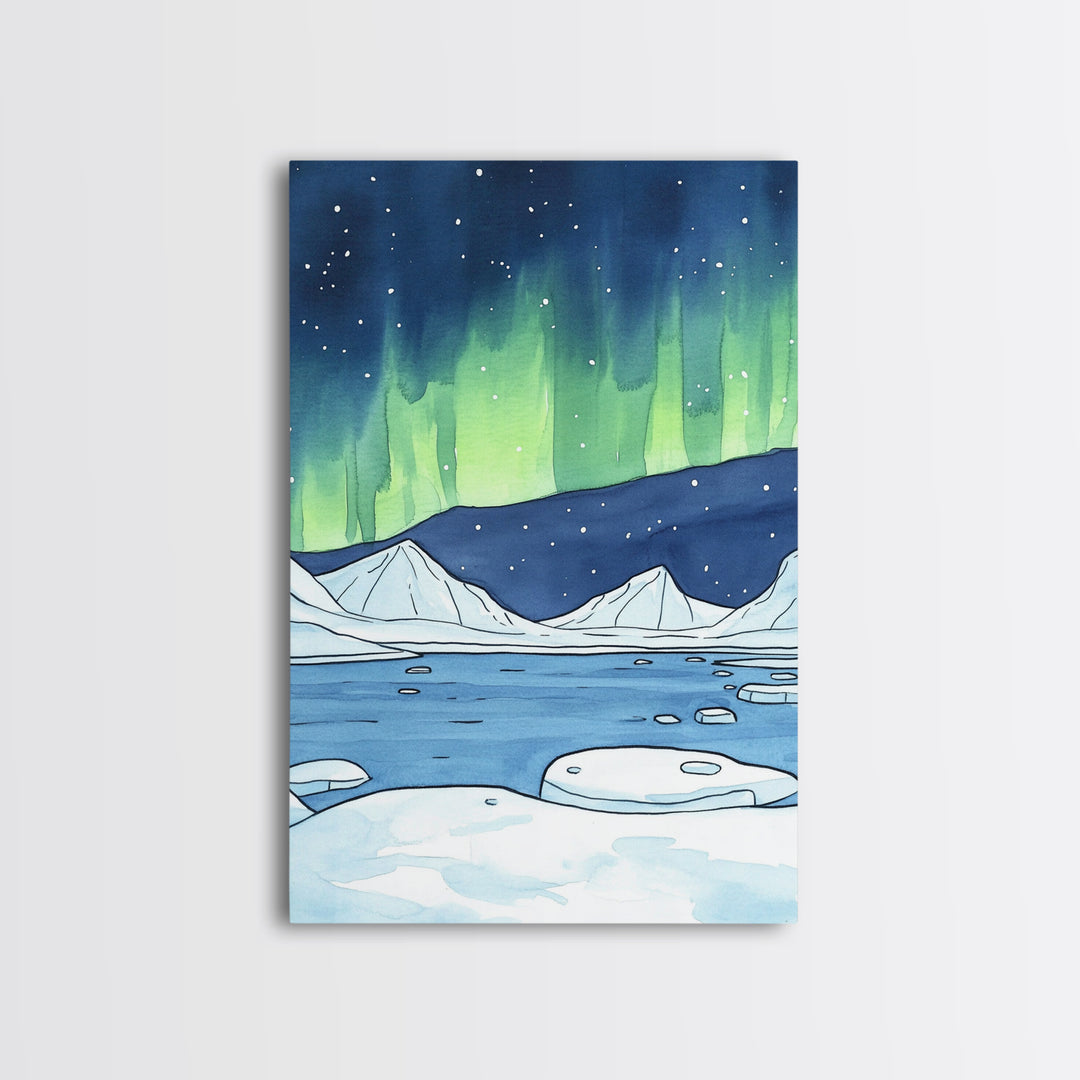 Northern Lights Arctic Landscape Canvas Print, Aurora Borealis Wall Decor, Winter Nature Art Print, Cozy Living Room Decor