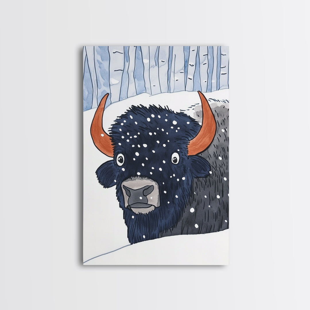 Snowy Bison Portrait Wall Art, Winter Wildlife Print, Rustic Cabin Decor, Animal Wall Decor, Western Nursery Art, Gift For Him