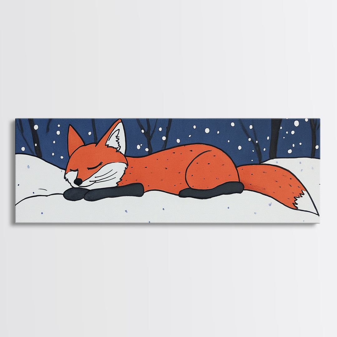 Sleeping Red Fox In Snow Wall Art, Whimsical Winter Animal Print, Woodland Nursery Decor, Cozy Kids Room Canvas Print Gift