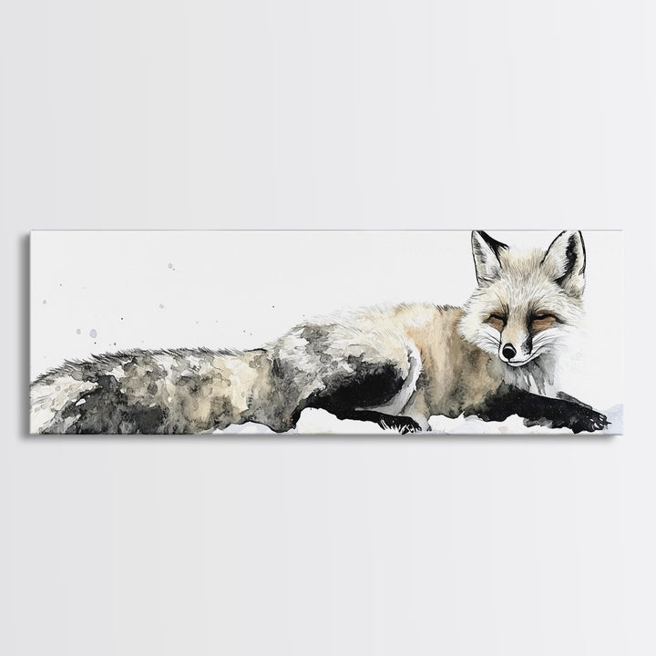 Resting Arctic Fox In Snow Canvas Print, Winter Wildlife Wall Art, Neutral Woodland Decor, Minimalist Animal Art, Bedroom Decor Gift
