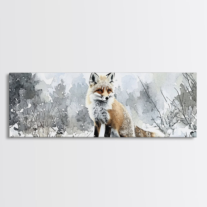 Red Fox In Snowy Forest Framed Canvas Print, Winter Wildlife Wall Art, Woodland Animal Decor, Rustic Nature Gift For Her