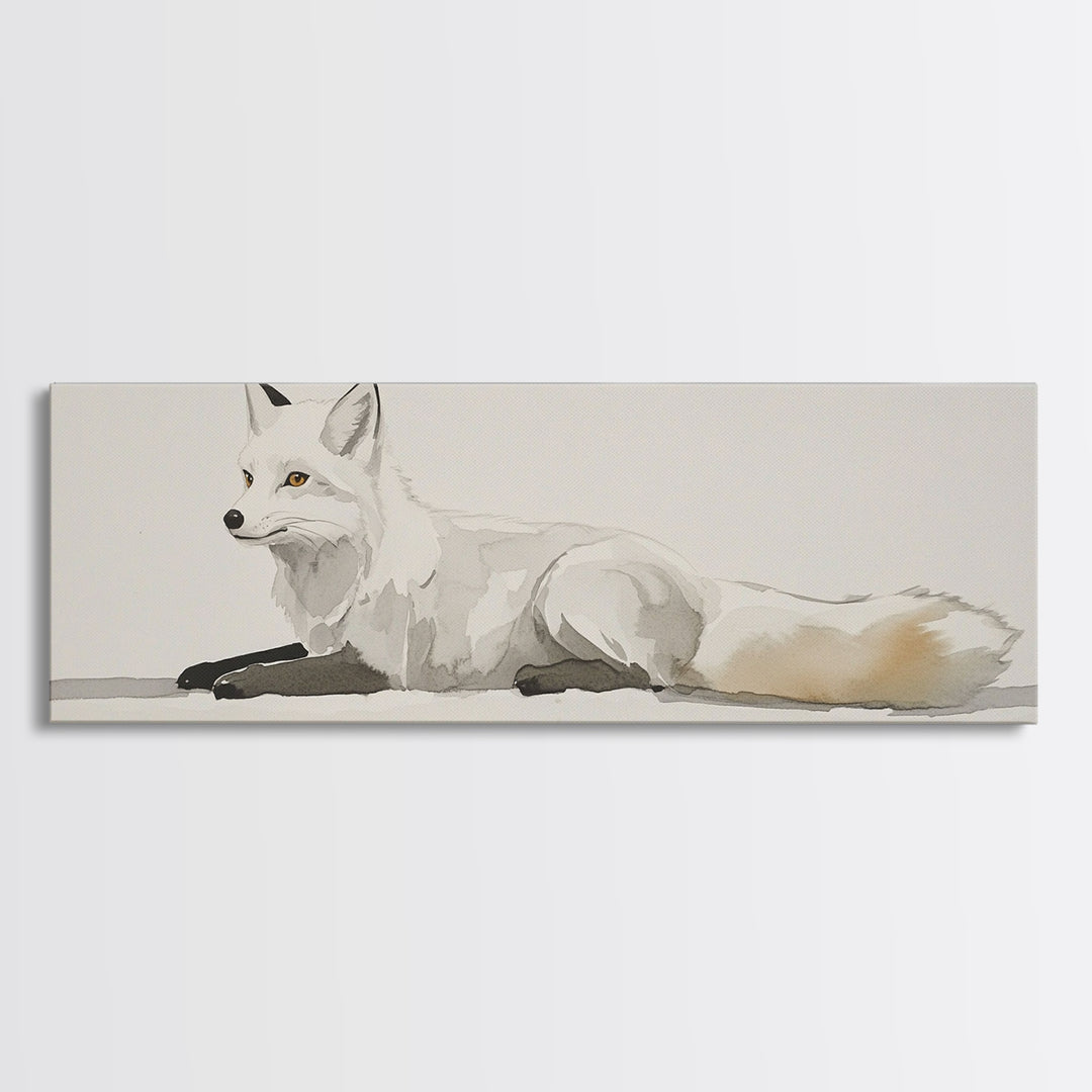 White Arctic Fox Minimalist Wall Art, Neutral Wildlife Canvas Print, Scandinavian Woodland Decor, Serene Animal Art Gift