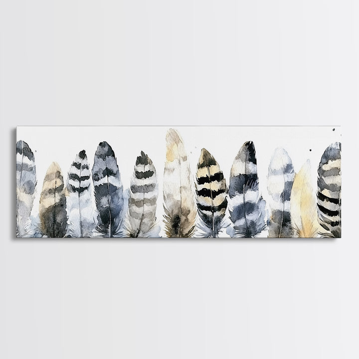 Watercolor Feather Collection Wall Art, Boho Bird Feather Canvas Print, Neutral Nature Decor, Rustic Gallery Wall Print Set
