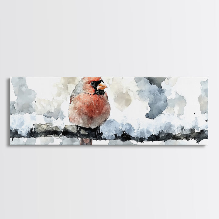 Snowy Red Cardinal On Fence Framed Canvas Print, Winter Bird Wall Art, Rustic Farmhouse Home Decor, Christmas Gift For Her