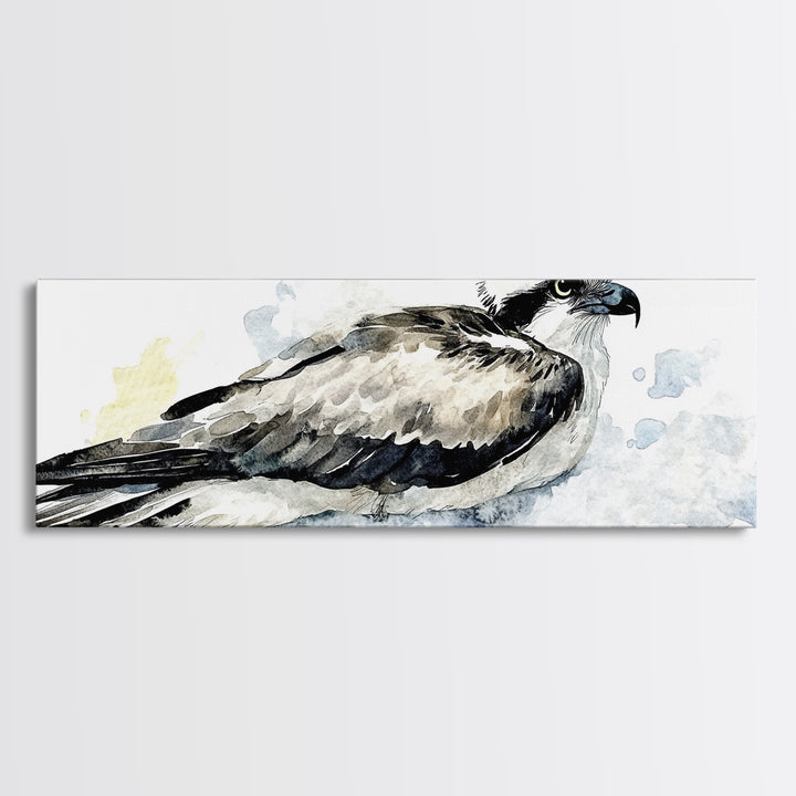 Flying Osprey Watercolor Wall Art, Black And White Bird Canvas Print, Wildlife Fine Art Print, Coastal Nature Decor Gift