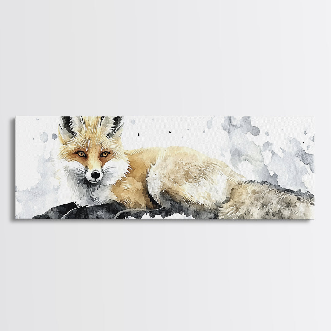 Realistic Fox Resting In Snow Canvas Print, Woodland Wildlife Wall Art, Winter Animal Print, Rustic Nursery Decor Gift For Her