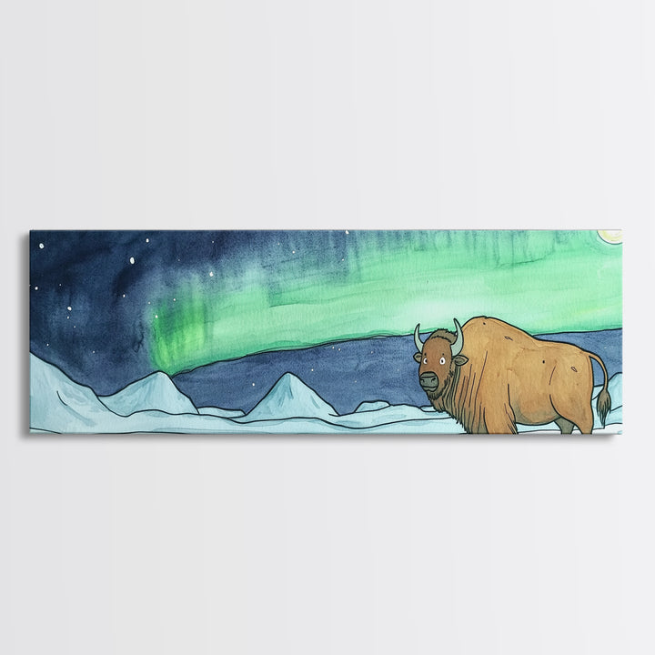 Aurora Musk Ox Arctic Tundra Wall Art, Northern Lights Animal Print, Winter Landscape Decor, Rustic Cabin Home Decor Gift