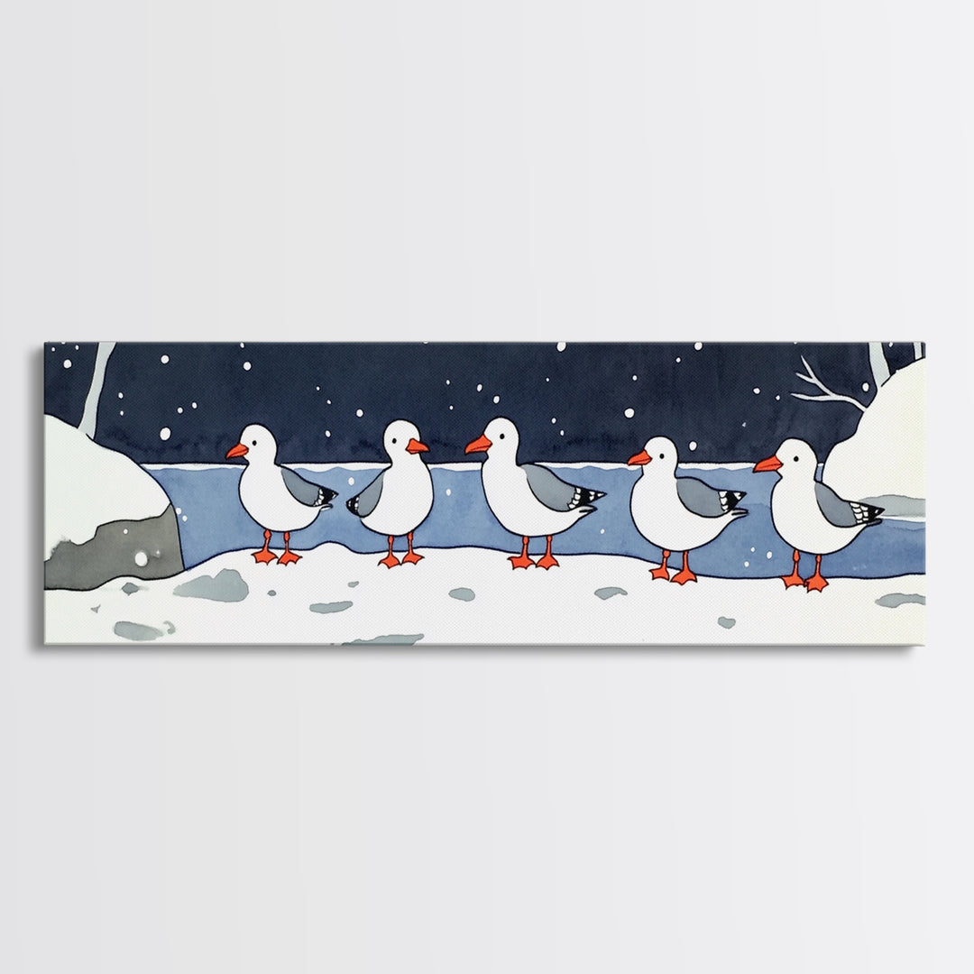 Snowy Ducks In Winter Pond Wall Art, Whimsical Bird Print, Farmhouse Cabin Decor, Cute Animal Nursery Wall Decor Gift Idea