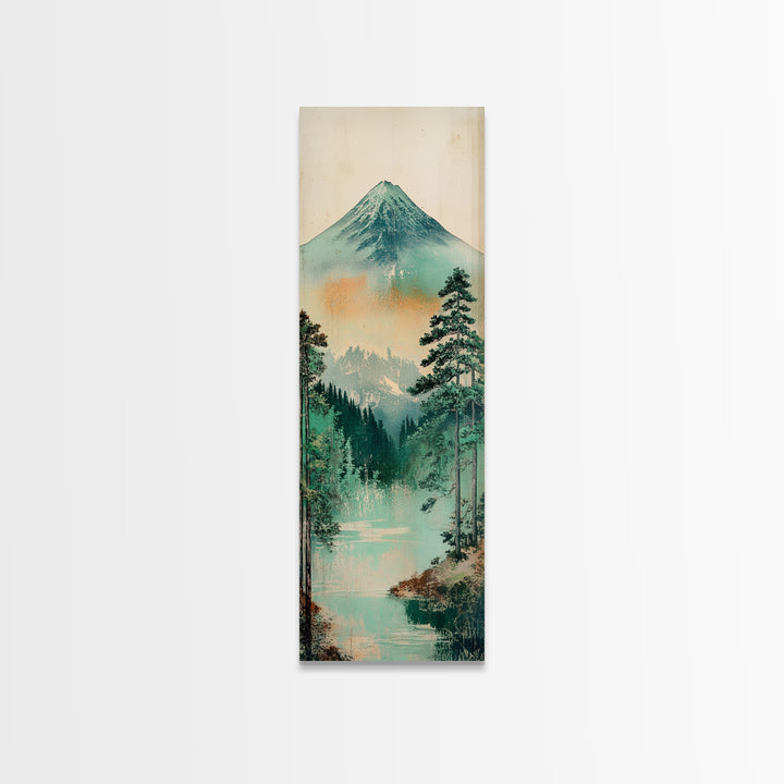 Mount Fuji Lake And Pine Forest Wall Art, Japanese Landscape Print, Japandi Decor, Calming Nature Fine Art Framed Canvas Print
