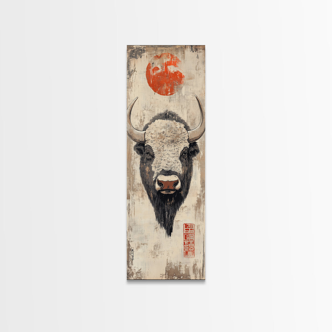 White Bison Portrait Framed Canvas Print, Western Wall Art, Rustic Farmhouse Decor, Buffalo Art, Southwest Statement Artwork