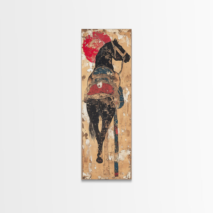 Black Horse Rider Under Red Sun Canvas Print, Western Wall Art, Equestrian Decor, Cowboy Art Print, Rustic Home Decor Gift