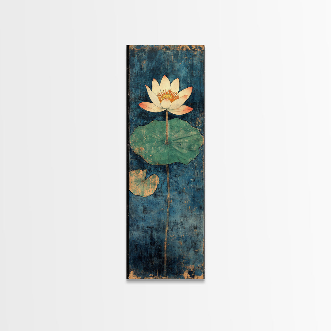 White Water Lily Lotus Canvas Print, Japanese Pond Wall Art, Blue Botanical Decor, Zen Home Decor, Nature Wall Art Print