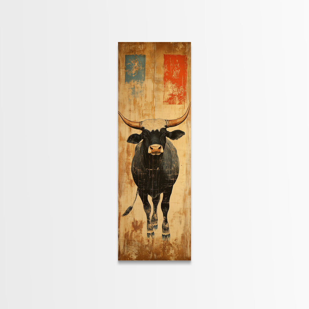 Black Longhorn Bull Western Wall Art, Rustic Farmhouse Canvas Print, Cowboy Decor, Ranch House Decor, Gift For Him, Living Room Decor