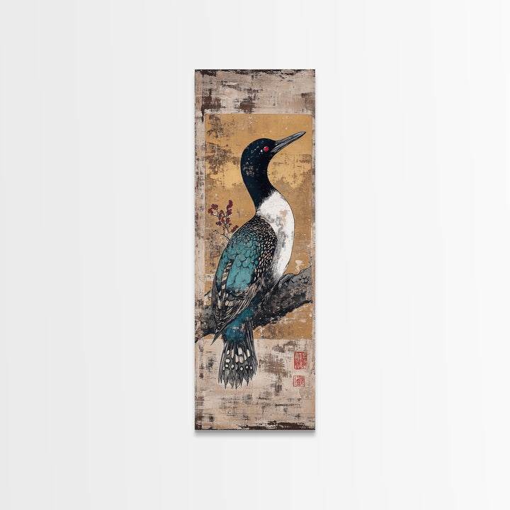 Teal Loon Bird Framed Canvas Print, Japanese Wildlife Wall Art, Nature Inspired Decor, Bird Lover Gift, Gallery Wall Art