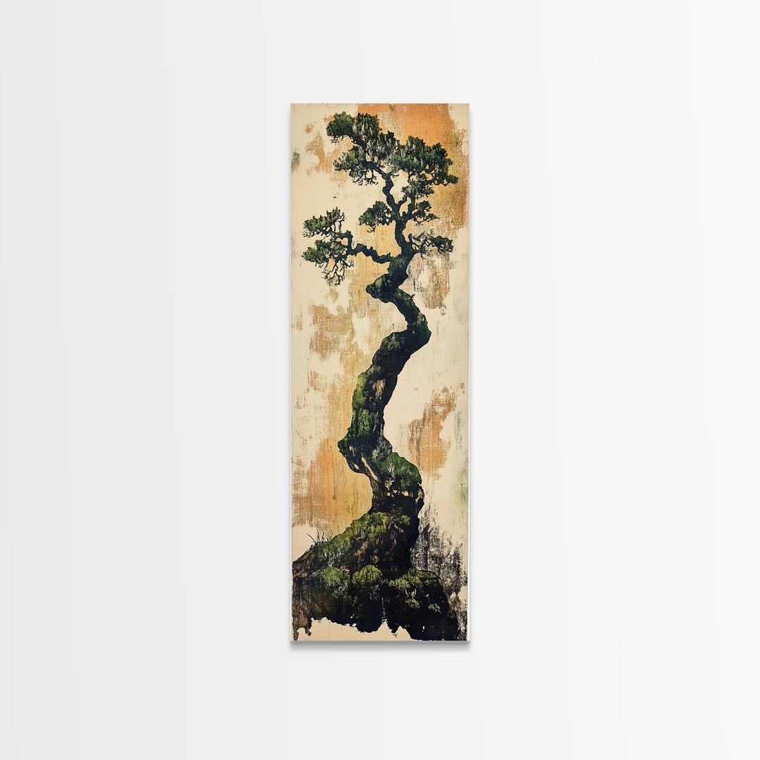 Twisted Bonsai Pine Tree Wall Art, Japanese Nature Print, Wabi Sabi Botanical Canvas For Japandi Living Room Decor Art Gift