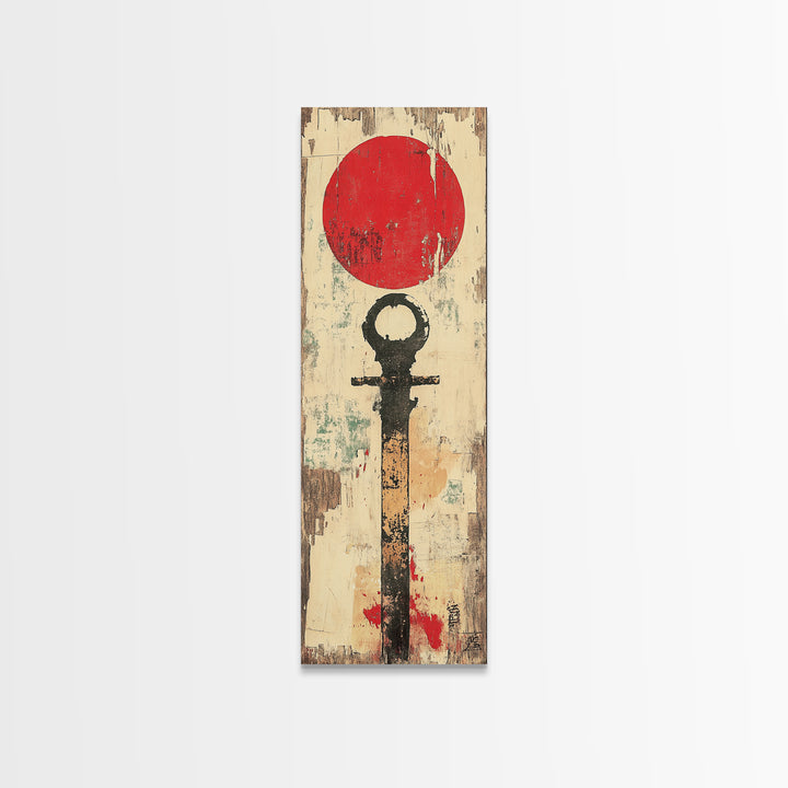 Red Sun Japanese Symbol Wall Art, Minimalist Zen Abstract Print, Wabi Sabi Canvas For Japandi Meditation Room Home Decor Gift
