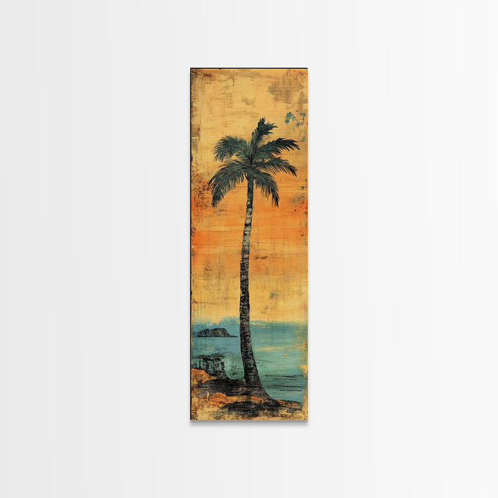 Tall Palm Tree Canvas Print, Coastal Sunset Beach Wall Decor, Tropical Wall Art, Summer Ocean Home Decor, Beach House Gift
