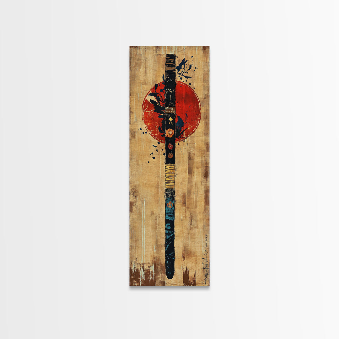 Japanese Samurai Paddle Wall Art, Red Sun Zen Decor, Asian Inspired Art Print, Japandi Wall Decor, Martial Arts Gift For Him