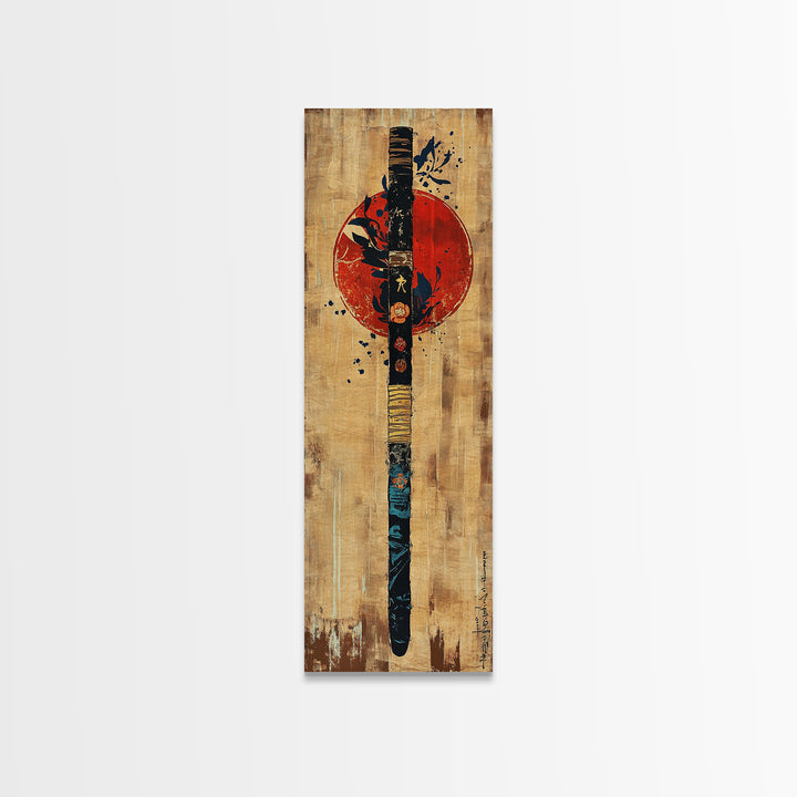 Japanese Samurai Paddle Wall Art, Red Sun Zen Decor, Asian Inspired Art Print, Japandi Wall Decor, Martial Arts Gift For Him