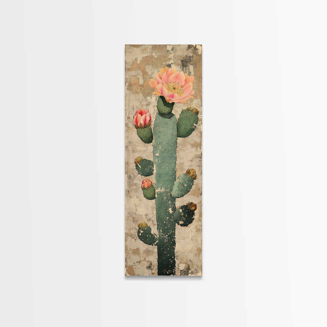 Blooming Prickly Pear Cactus Canvas Print, Desert Wall Art, Southwestern Decor, Botanical Print, Rustic Neutral Home Decor