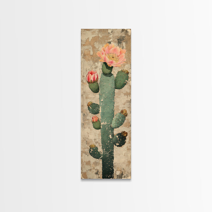 Blooming Prickly Pear Cactus Canvas Print, Desert Wall Art, Southwestern Decor, Botanical Print, Rustic Neutral Home Decor