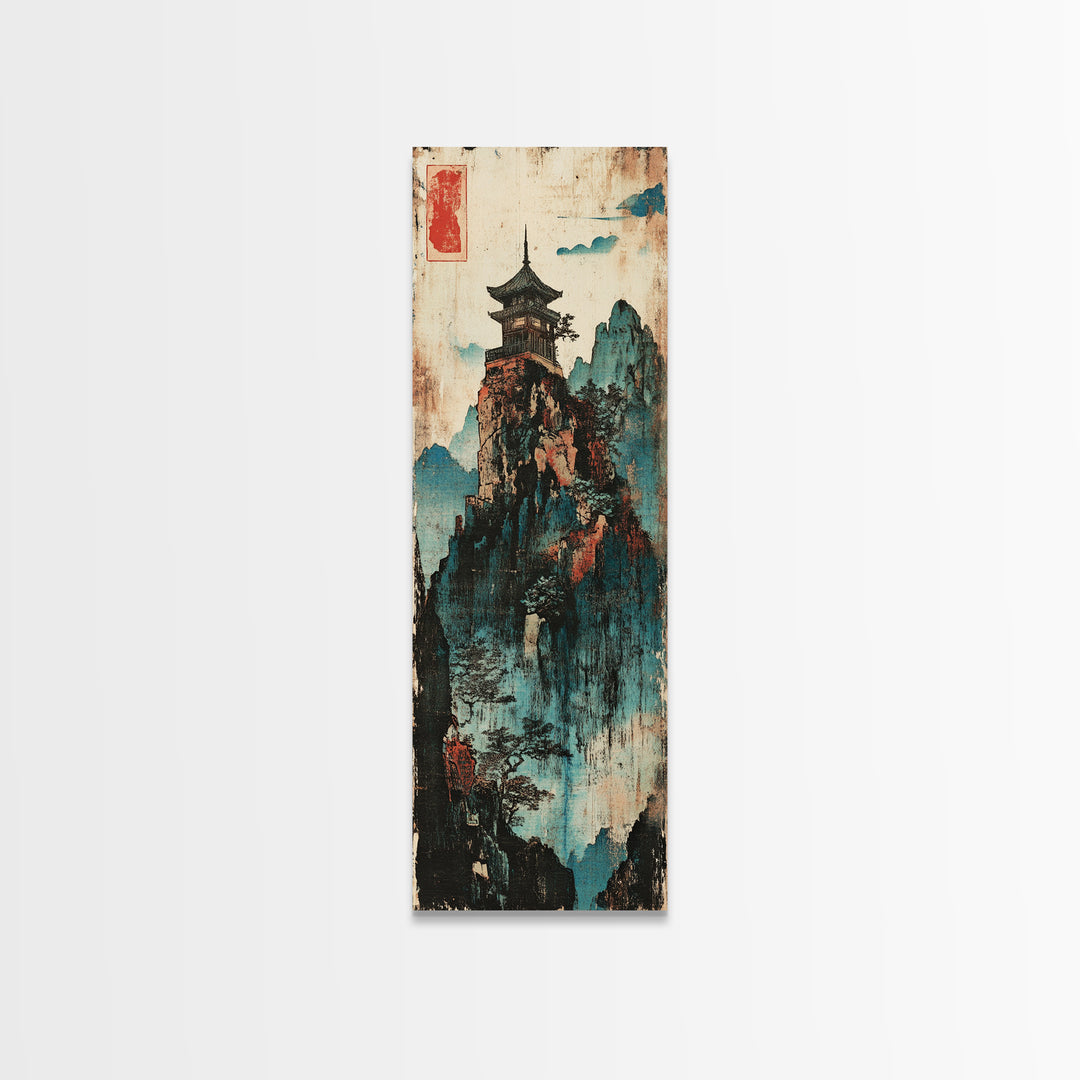 Pagoda Temple On Misty Mountain Wall Art, Asian Landscape Canvas Print, Japanese Zen Decor, Framed Canvas Print For Living Room Decor