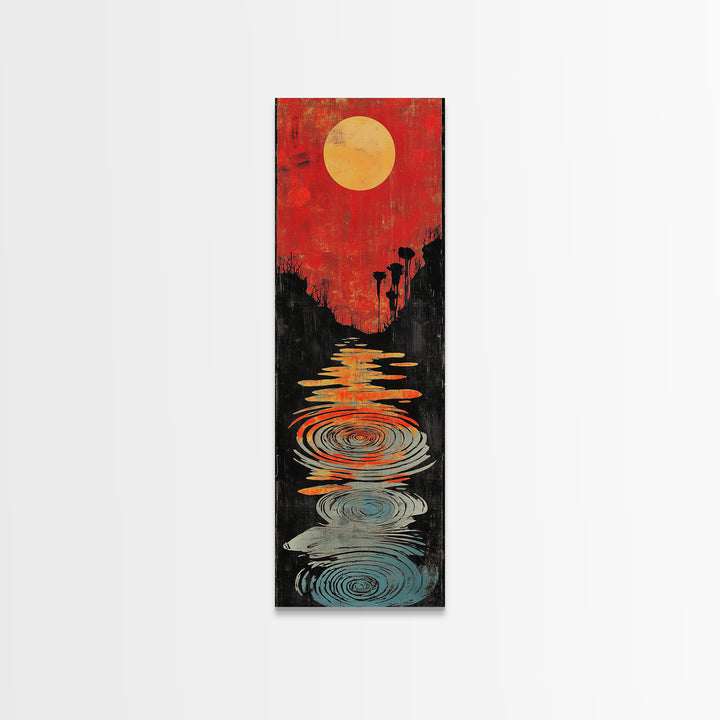 Red Sunset Path With Rippling Water Wall Art, Abstract Landscape Canvas Print, Modern Zen Decor, Framed Canvas Print For Entryway