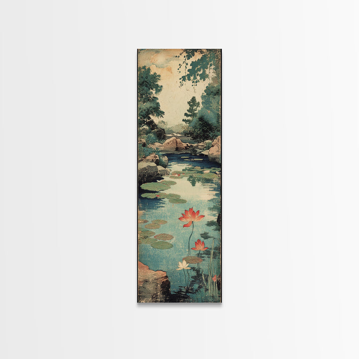 Lotus Pond With Water Lilies Canvas Print, Japanese Garden Wall Art, Serene Nature Print, Zen Home Decor For Living Room