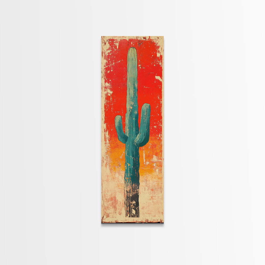 Tall Saguaro Cactus Wall Art, Desert Sunset Canvas Print, Southwestern Wall Decor, Arizona Boho New Home Decor Gift For Him