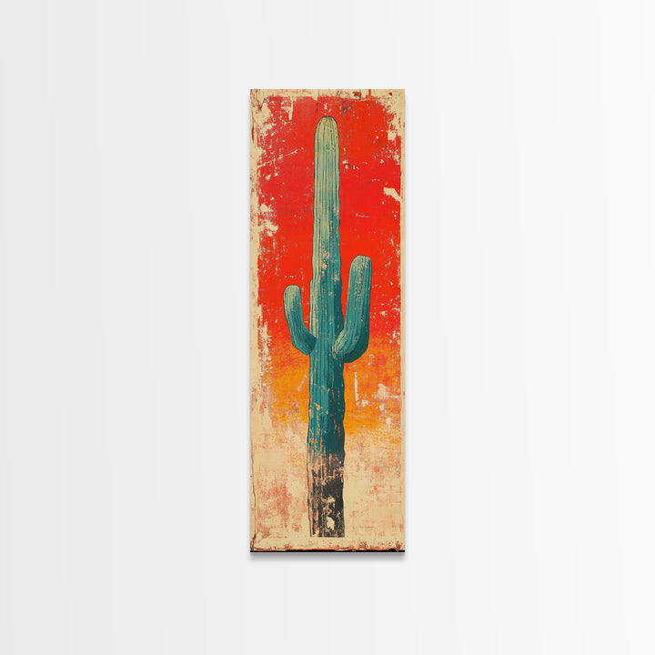 Tall Saguaro Cactus Wall Art, Desert Sunset Canvas Print, Southwestern Wall Decor, Arizona Boho New Home Decor Gift For Him