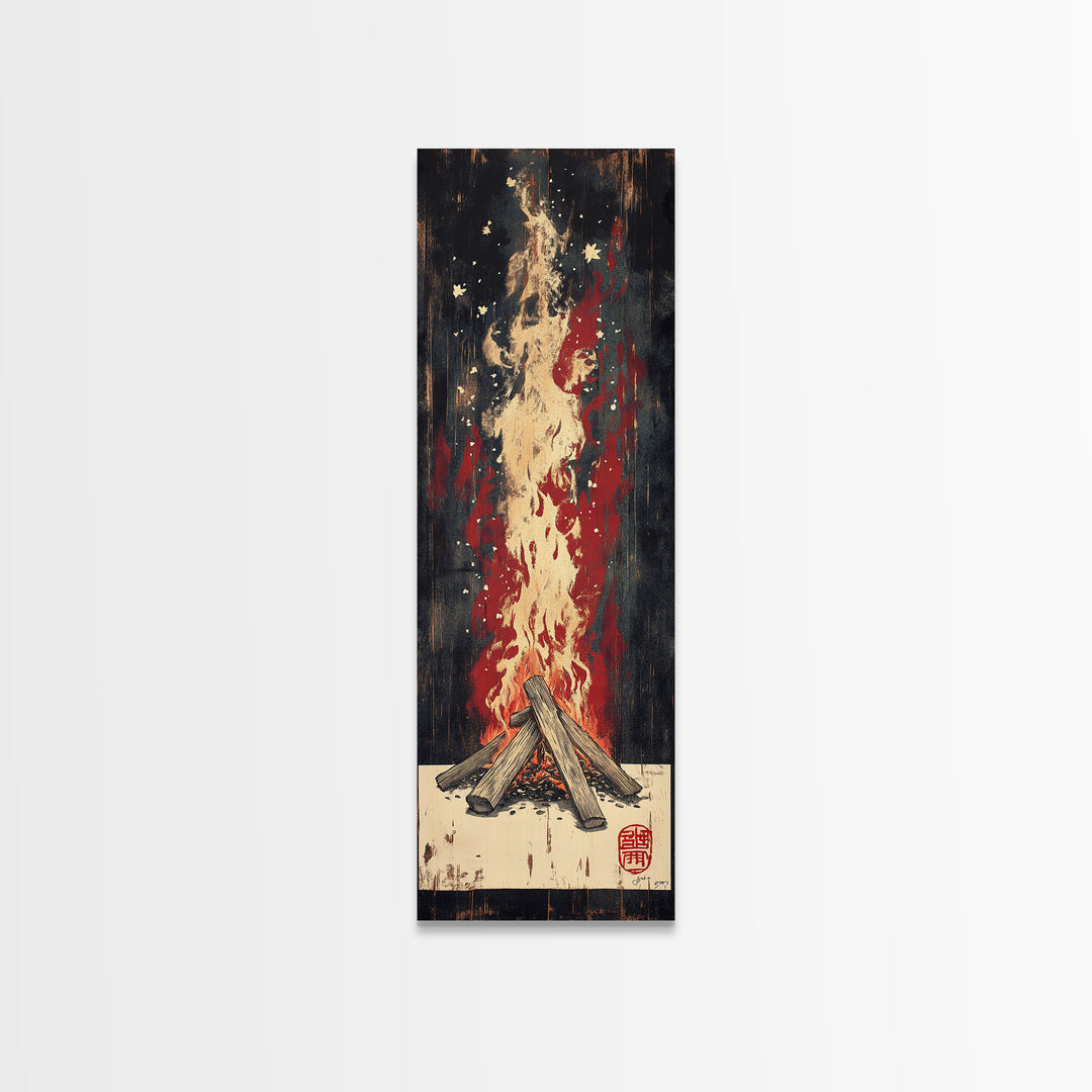 Crackling Campfire Under Dark Stars Wall Art, Rustic Cabin Print, Cozy Night Canvas Print, Nature Inspired Home Decor Gift